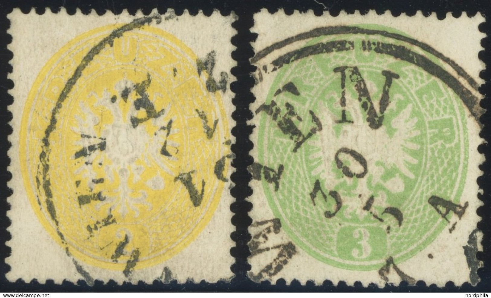 ÖSTERREICH BIS 1867 24 O, 1863, 2 Kr. Gelb Und 3 Kr. Grün, 2 Kabinettwerte, Mi. 240.- - Sonstige & Ohne Zuordnung