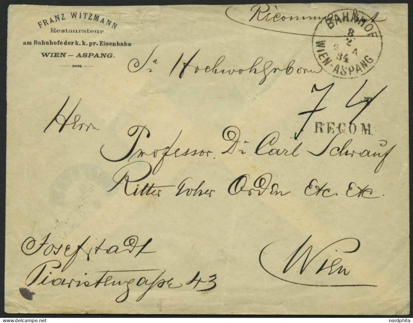 ÖSTERREICH 36II,46 BRIEF, Mischfrankatur: 1884, 3 Kr. Grün Und 5 Kr. Doppeladler, Rückseitig Auf Reco-Ortsbrief Mit K1 B - Gebraucht