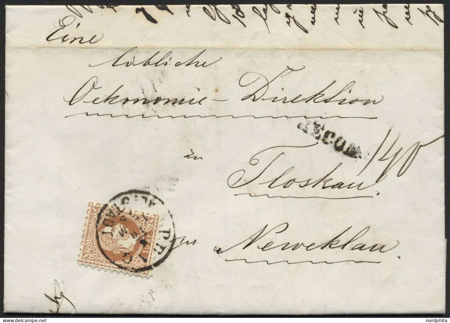 ÖSTERREICH 39IIc BRIEF, 1875, 15 Kr. Rötlichbraun, Feiner Druck, Auf Reco-Brief Von PRAG Nach Neweklau, Pracht - Oblitérés