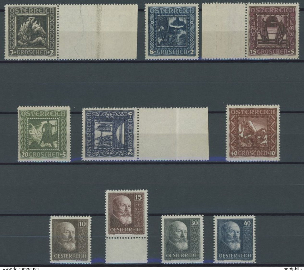 ÖSTERREICH 1918-1938 488-97 , 1926/8, Nibelungensage Und 10 Jahre Republik, 2 Postfrische Prachtsätze, Mi. 90.- - Autres & Non Classés