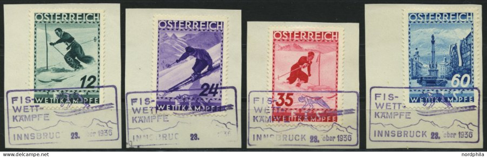ÖSTERREICH 623-26 BrfStk, 1920, FIS II Mit Violetten Sonderstempeln Auf Briefstücken, Prachtsatz - Used Stamps