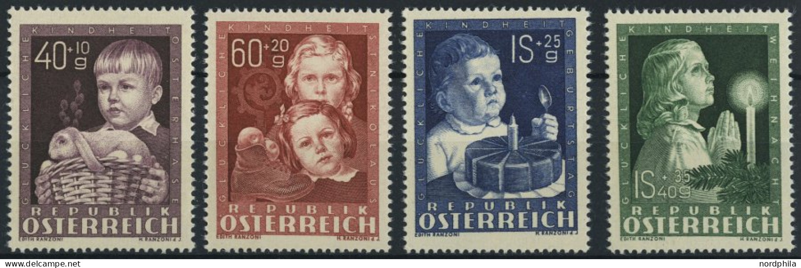 ÖSTERREICH 929-32 , 1949, Glückliche Kindheit, Prachtsatz, Fotobefund Babor, Mi. 80.- - Oblitérés