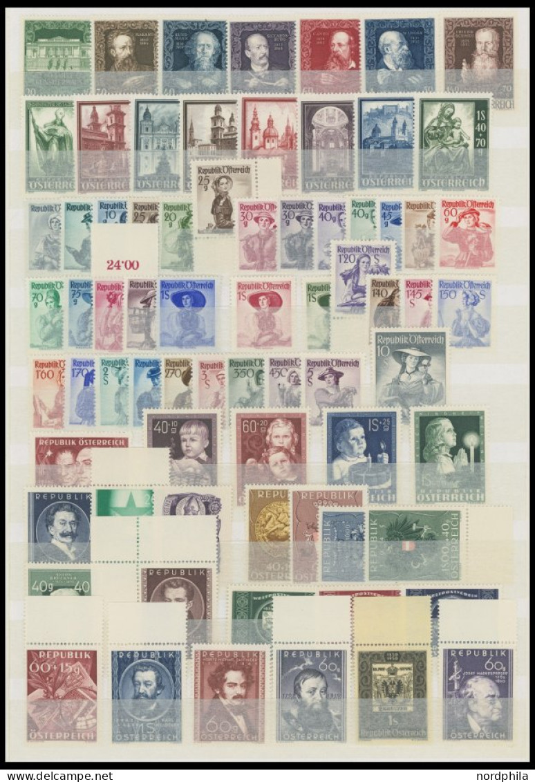 SAMMLUNGEN , Postfrische Teilsammlung Österreich Von 1945-60 Mit Vielen Besseren Ausgaben, Ab 1948 Recht Komplett, U.a.  - Verzamelingen