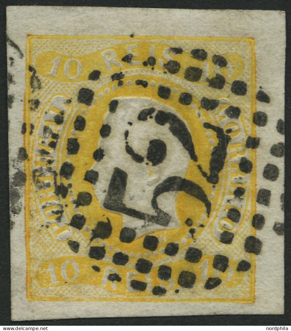 PORTUGAL 18 O, 1866, 10 R. Gelb, Nummernstempel 52, Breitrandig, Kabinett, Gepr. Drahn, Mi. (200.-) - Gebraucht