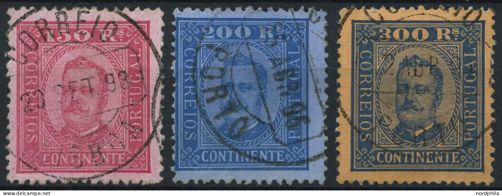 PORTUGAL 75-77 O, 1893, 150 - 300 R. König Carlos I, 3 Werte üblich Gezähnt Pracht, Mi. 235.- - Oblitérés