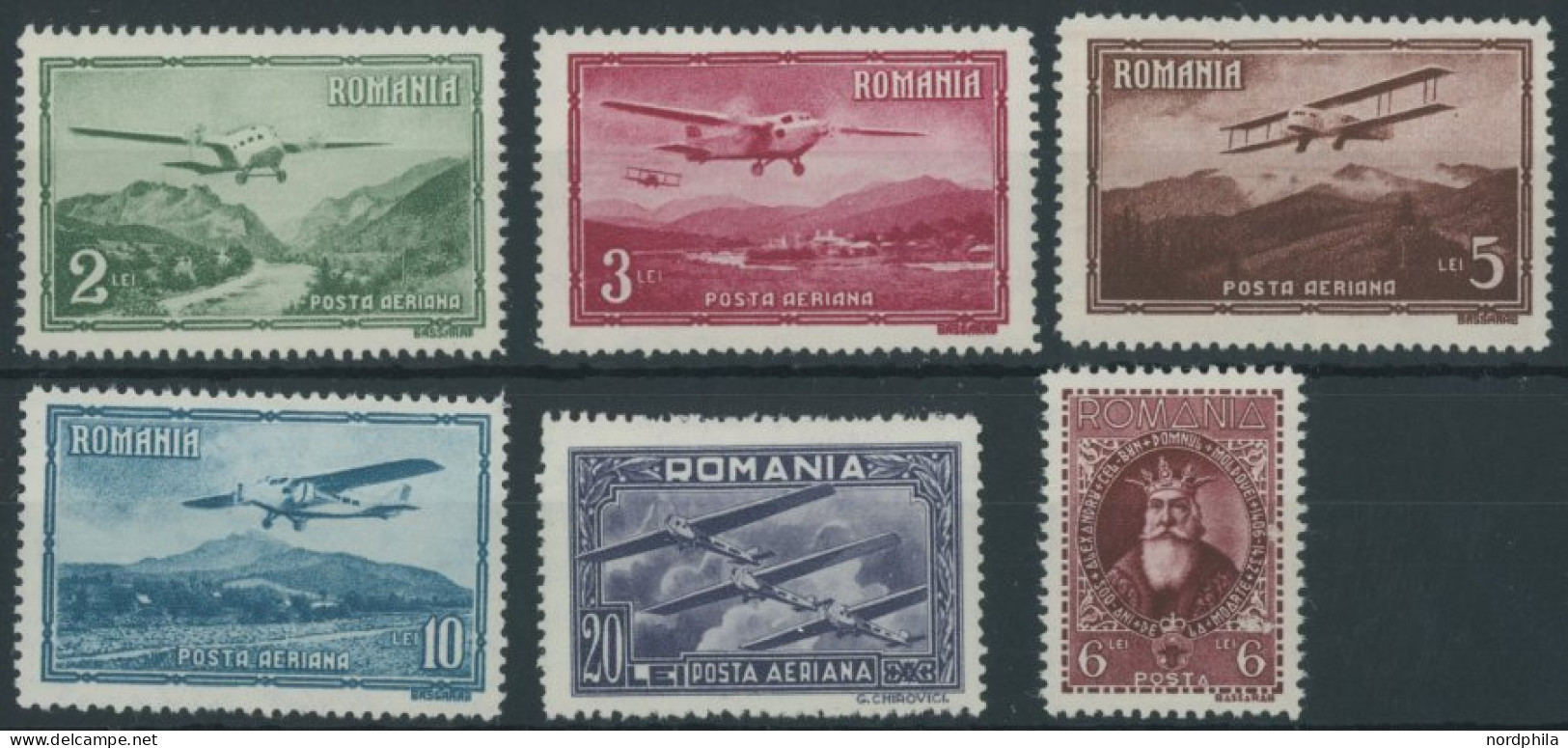 RUMÄNIEN 419-24 , 1931/2, Flugzeuge Und Alexander I, Normale Zähnung, 6 Postfrische Prachtwerte, Mi. 72.- - Other & Unclassified