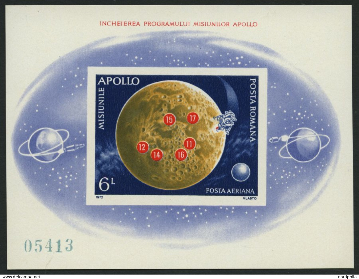 RUMÄNIEN Bl. 103 , 1972, Block Apolloprogramm, Pracht, Mi. 80.- - Hojas Bloque