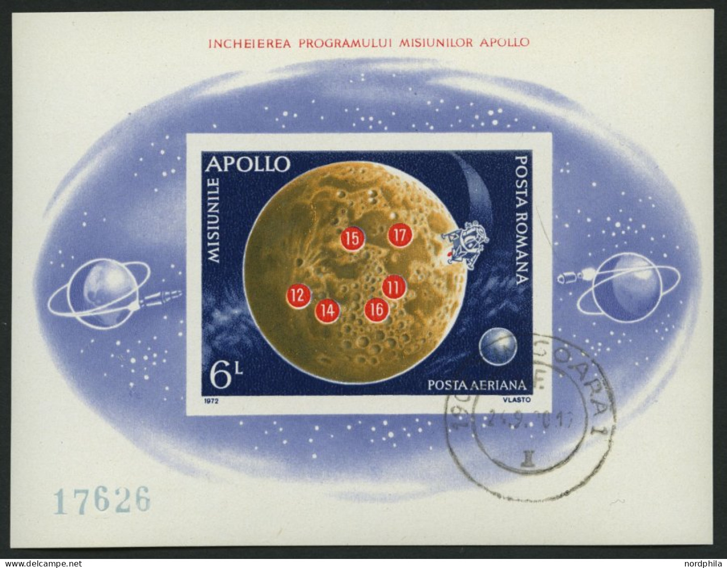RUMÄNIEN Bl. 103 O, 1972, Block Apolloprogramm, Pracht, Mi. 110.- - Hojas Bloque