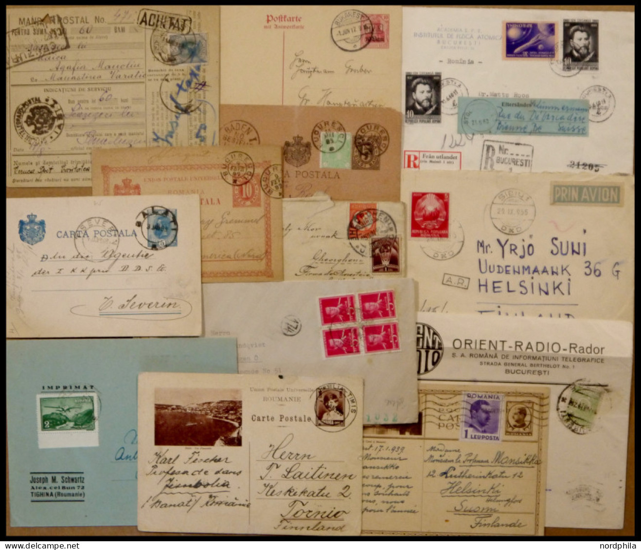 SAMMLUNGEN, LOTS Ca. 1890-1950, 13 Verschiedene Briefe Und Karten, Alle Ins Ausland Geschickt, Dabei Eine Antwortkarte,  - Collections