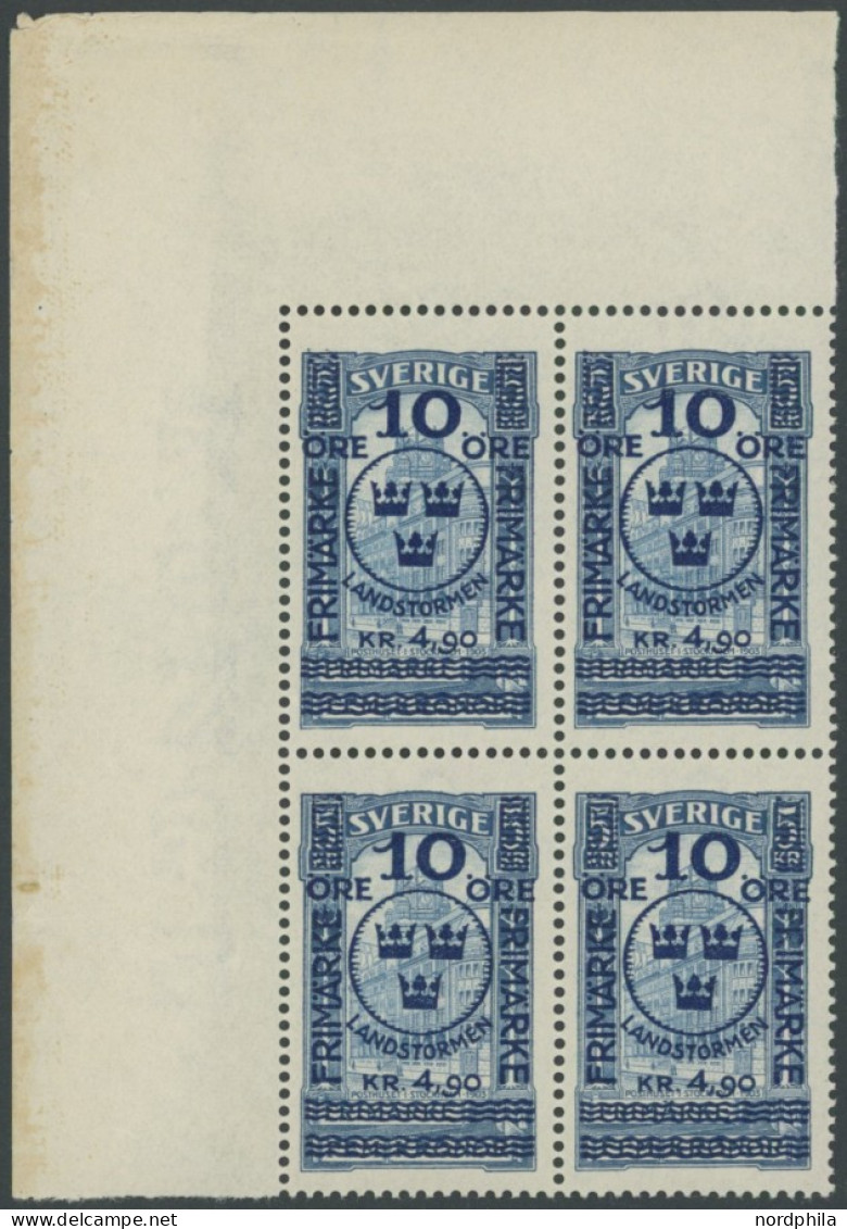 SCHWEDEN 96 VB , 1916, 10 Ö. Auf 5 Kr. Landsturm I Im Oberen Linken Eckrandviererblock, Postfrisch, Pracht - Other & Unclassified