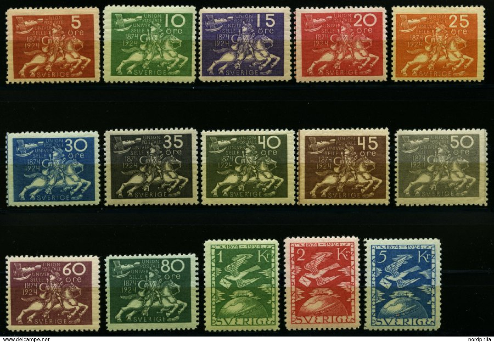 SCHWEDEN 159-73 , 1924, UPU, Falzrest, Prachtsatz, Facit 5500.- Skr. - Used Stamps