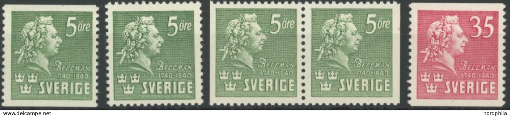 SCHWEDEN 277/8 , 1940, Bellmann, Postfrischer Prachtsatz (4 Werte Incl. Paar 277DII/Dr) - Sonstige & Ohne Zuordnung