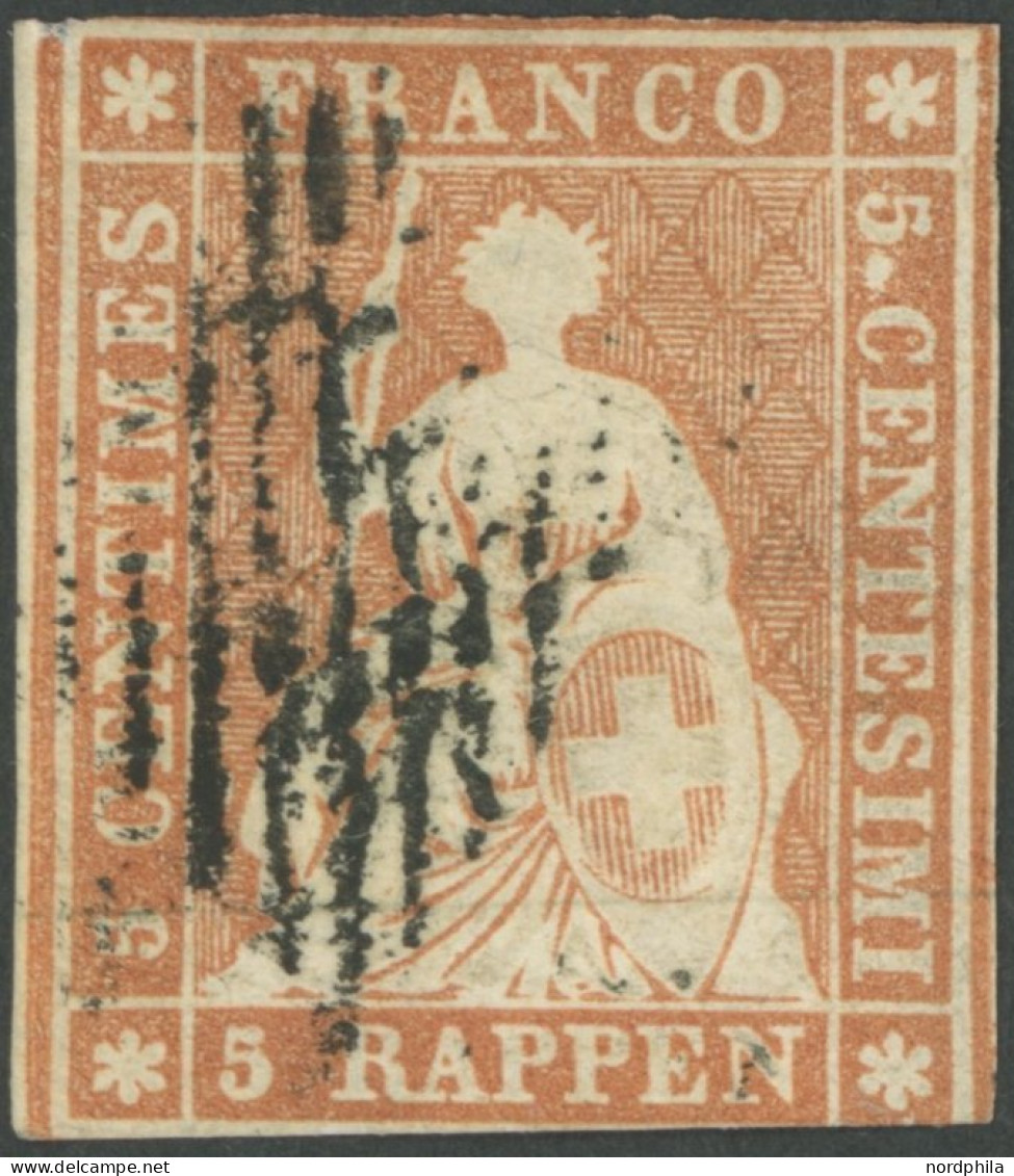 SCHWEIZ BUNDESPOST 13Ia O, 1854, 5 Rp. Braunorange, 1. Münchner Druck, (Zst. 22Aa), Teils Leicht Angeschnitten, Feinst,  - Autres & Non Classés