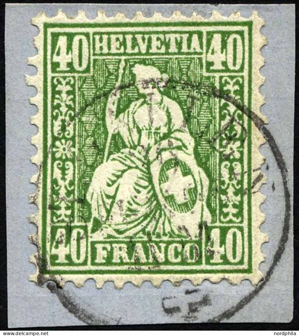 SCHWEIZ BUNDESPOST 26 BrfStk, 1863, 40 C. Grün, K1 ST. GALLEN, Prachtbriefstück, Mi. (60.-) - Used Stamps