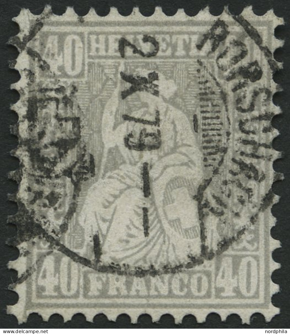 SCHWEIZ BUNDESPOST 34 O, 1878, 40 C. Grau Mit Abart Kontrolllzeichen äusserst Schwach Eingeprägt, Stempel RORSCHACH, Pra - Gebraucht