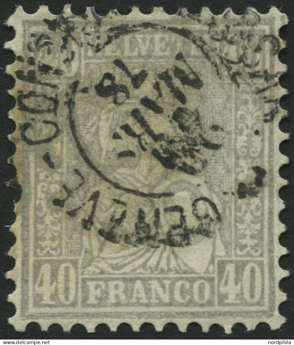 SCHWEIZ BUNDESPOST 34 O, 1867, 40 C. Grau, üblich Gezähnt, Pracht, Mi. 140.- - Oblitérés