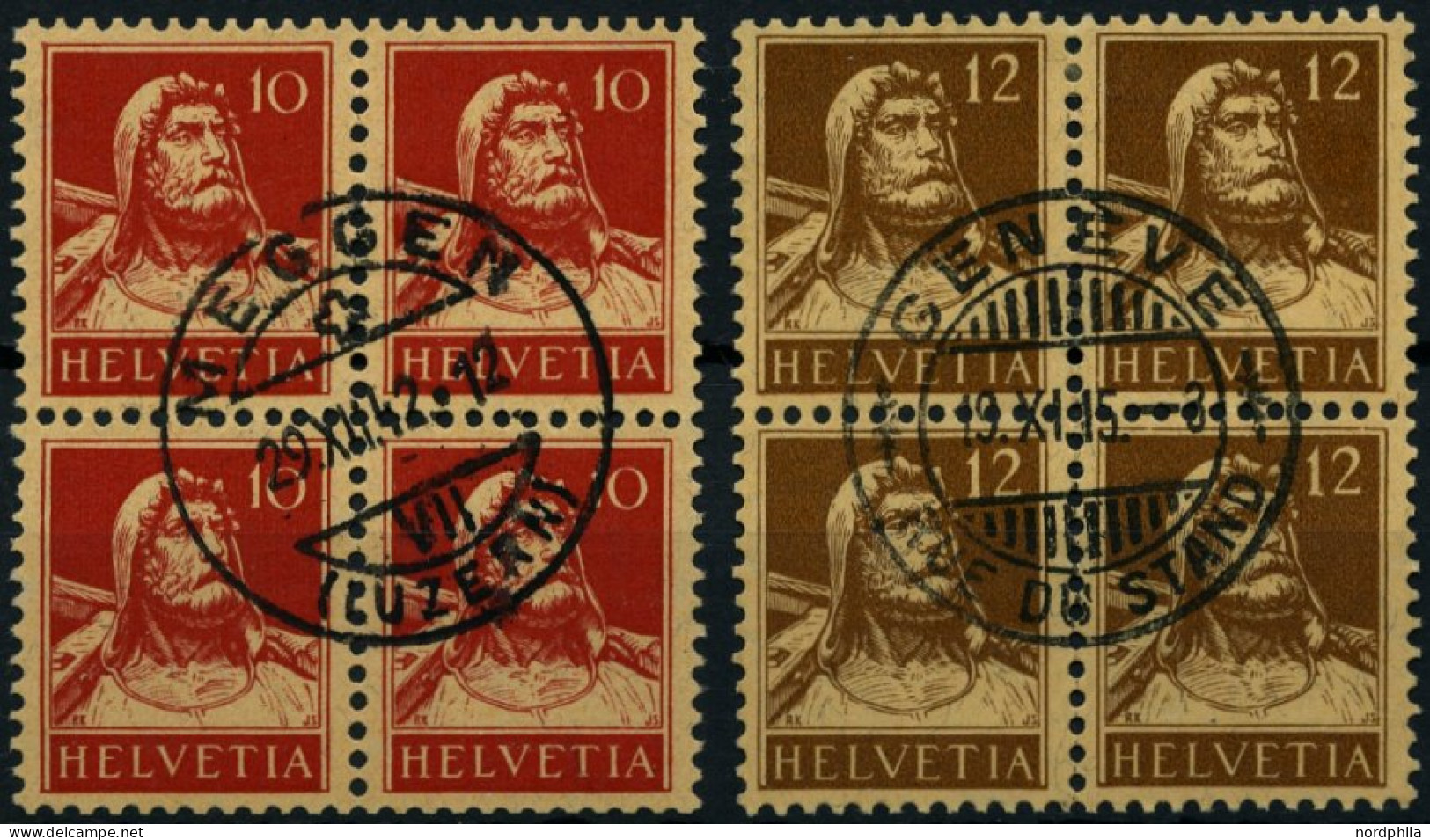 SCHWEIZ BUNDESPOST 118II,119 VB O, 1914, 10 C. Rot Auf Mattorange, Type II, Und 12 C. Braun, In Zentrisch Gestempelten V - Usados