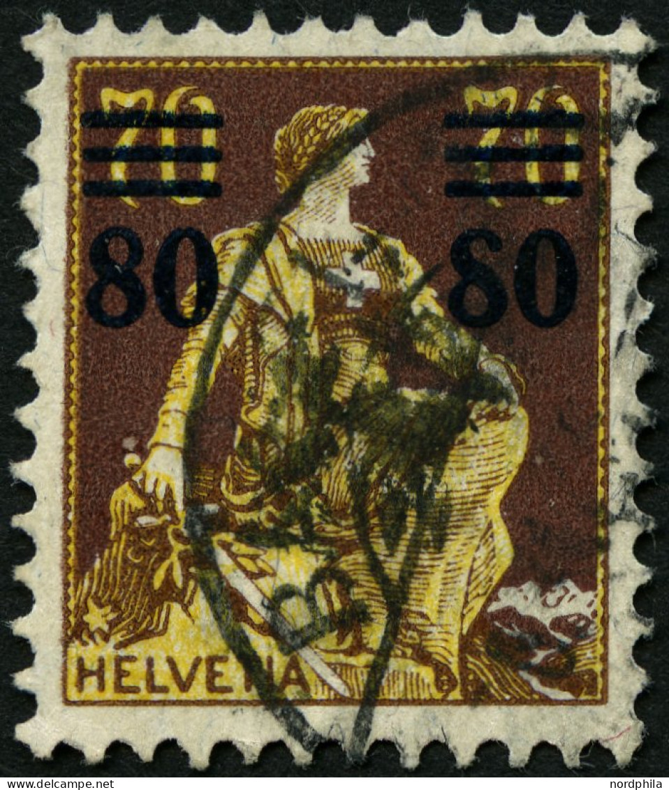 SCHWEIZ BUNDESPOST 127I O, 1915, 80 C. Auf 70 C. Schwärzlichrötlichbraun/hellchromgelb Mit Abart Rechte 8 Oben Rechts Of - Used Stamps