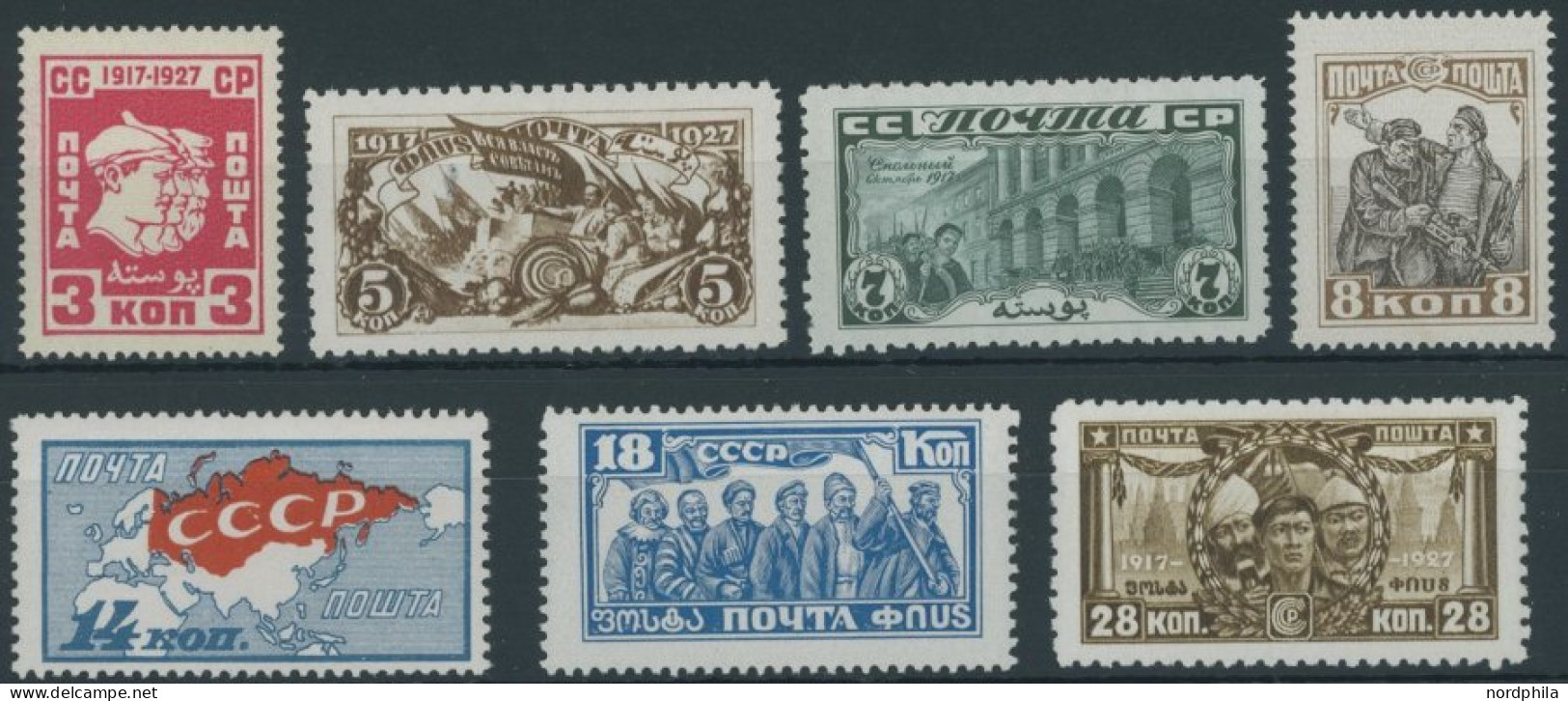 SOWJETUNION 328-34 , 1927, Oktoberrevolution, Falzrest, Prachtsatz - Sonstige & Ohne Zuordnung