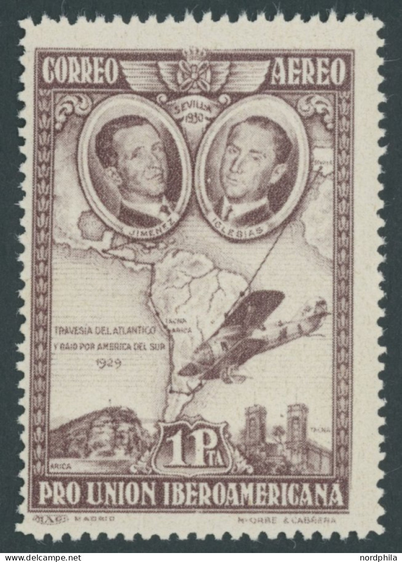 SPANIEN 560b , 1930, 1 Pta. Lilakarmin Ibero-Amerikanische Ausstellung II, Falzrest, Pracht - Autres & Non Classés