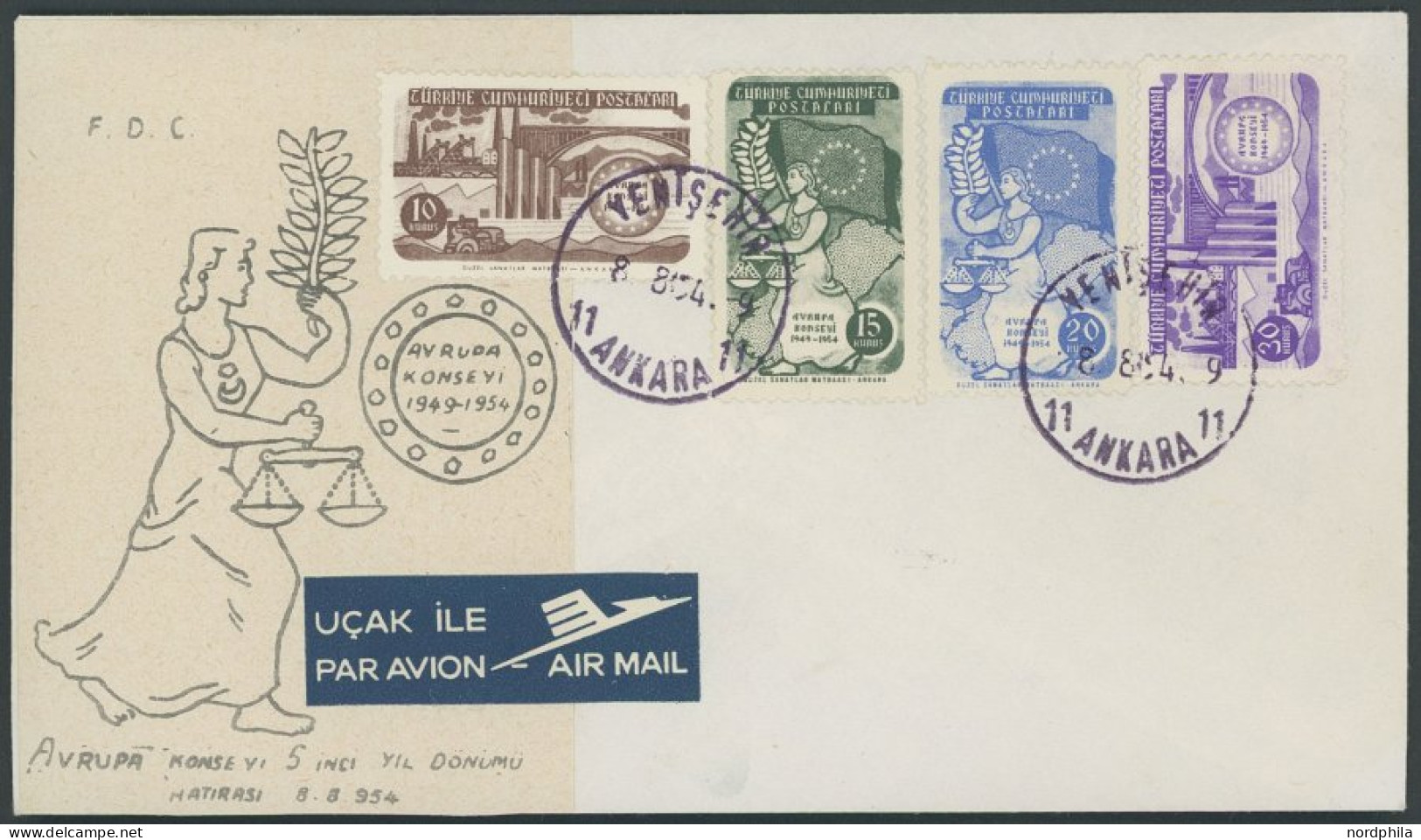 TÜRKEI 1391-94 BRIEF, 1954, Europarat Auf FDC, Pracht, Mi. 450.- - Other & Unclassified