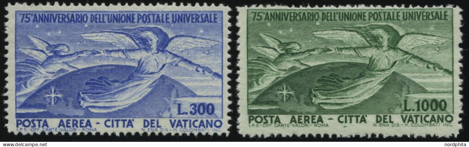 VATIKAN 161/2 , 1949, 75 Jahre Weltpostverein, Falzrest, Normale Zähnung, 2 Prachtwerte - Otros & Sin Clasificación