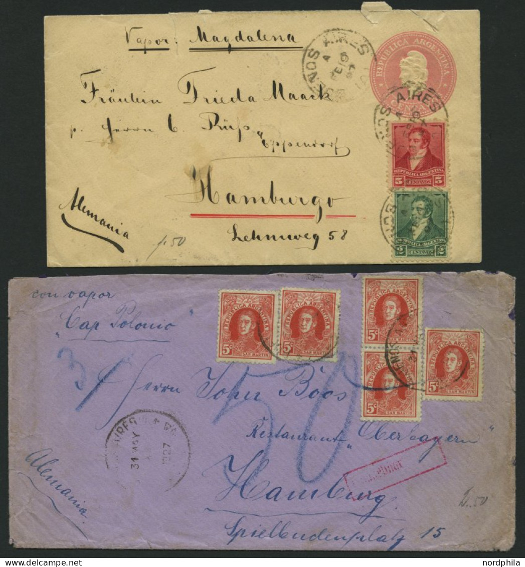 ARGENTINIEN 1897/1937, 3 Schiffspostbelege (dabei Ein Ganzsachenumschlag Mit Zusatzfrankatur) Verschiedene Dampfer, Alle - Collections, Lots & Series