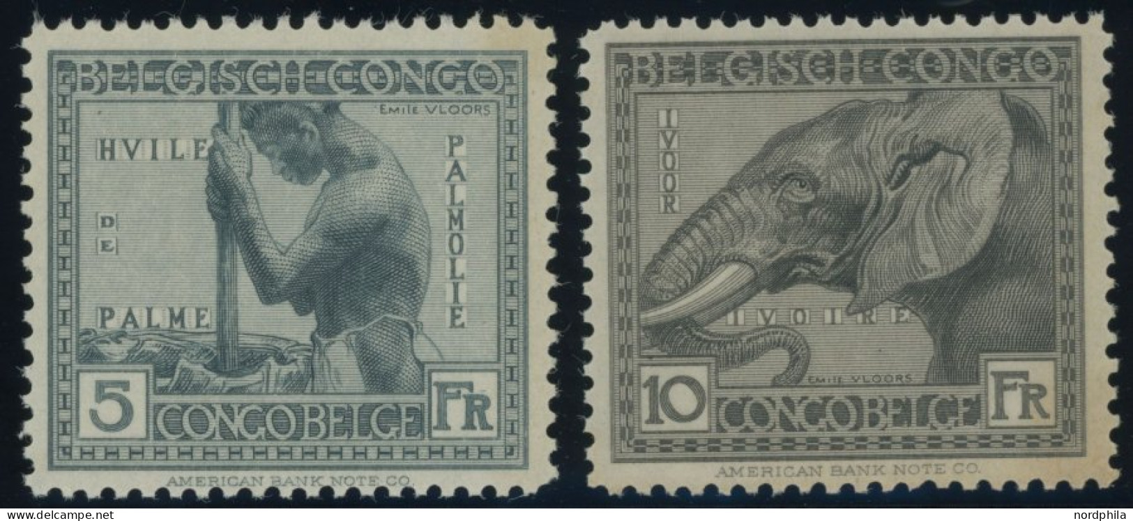 BELGISCH-KONGO 76/7 , 1924, 5 Und 10 Fr. Kongo, Gummi Teils Etwas Gebräunt Sonst Pracht - Other & Unclassified