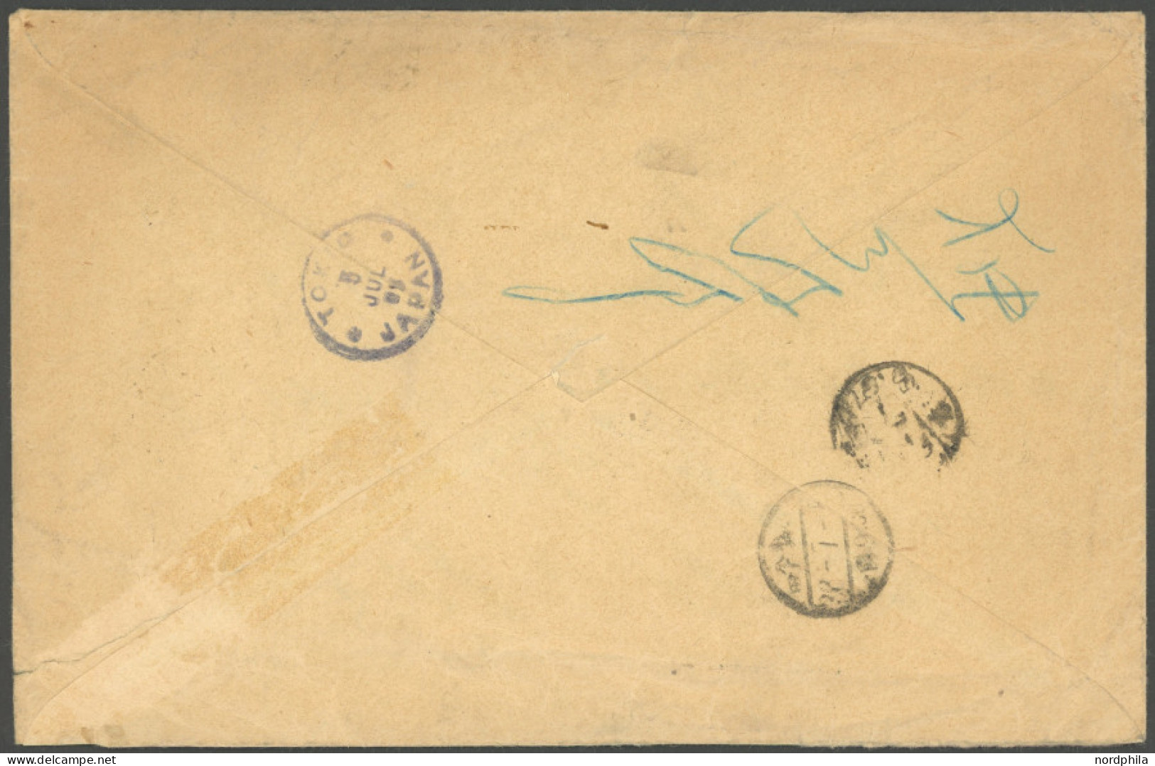 JAPAN - POST IN CHINA 3,5,6 BRIEF, 1903, 11/2 S. Ultramarin Im Senkrechten Eckrandpaar, 3 S. Lilabraun Und 4 S. Rosa Auf - Other & Unclassified
