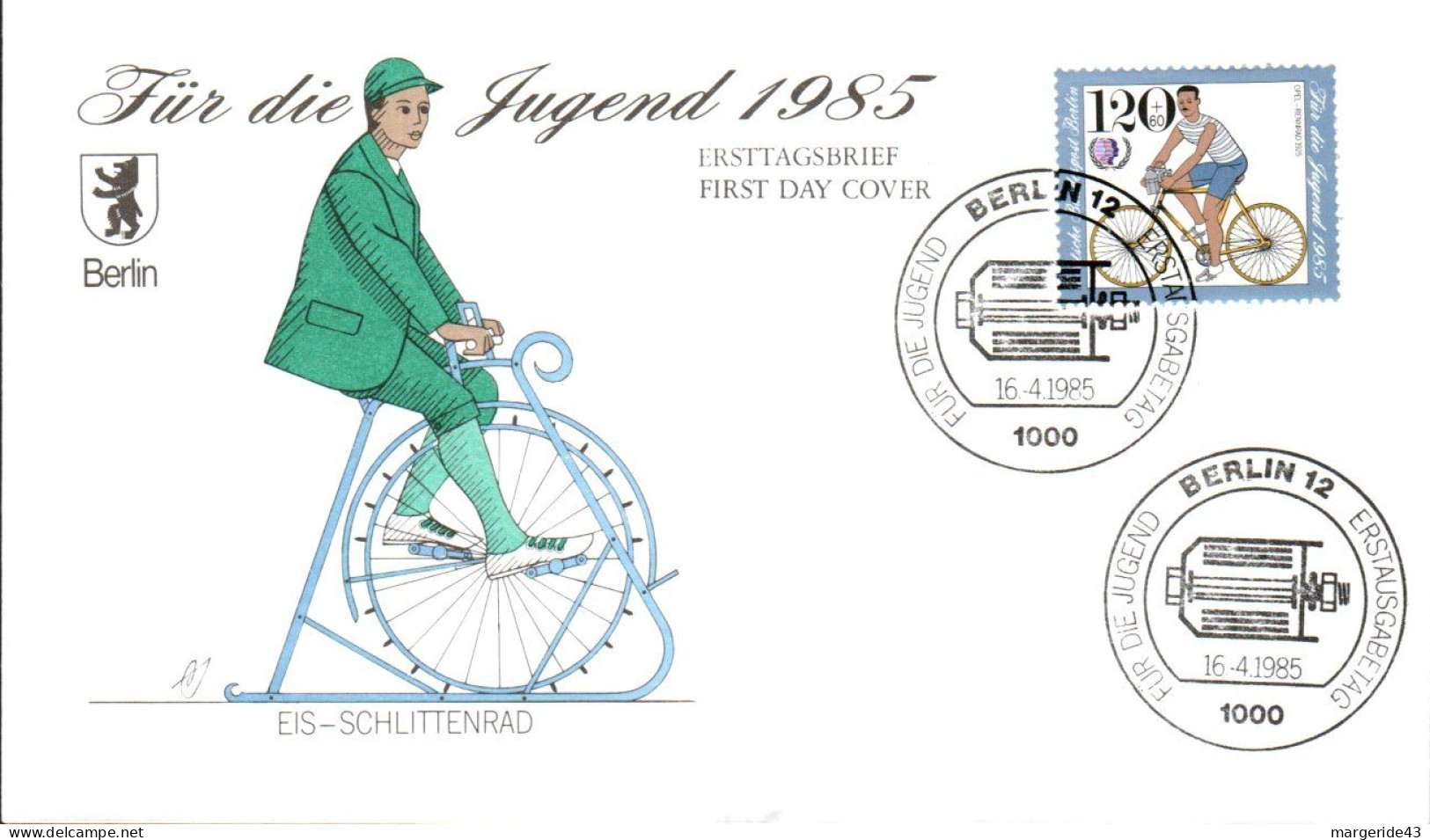 BERLIN FDC 1985 SERIE HISTOIRE DE LA BICYCLETTE - 1981-1990