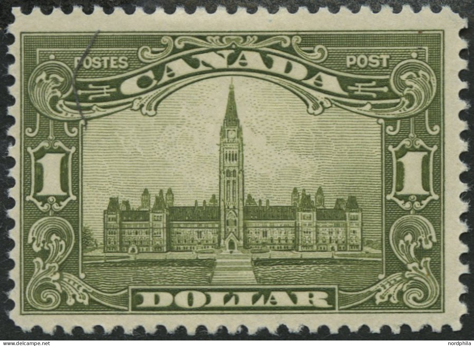 KANADA 138 , 1929, 1 $ Olivgrün, Falzrest, Pracht, Mi. 200.- - Ongebruikt