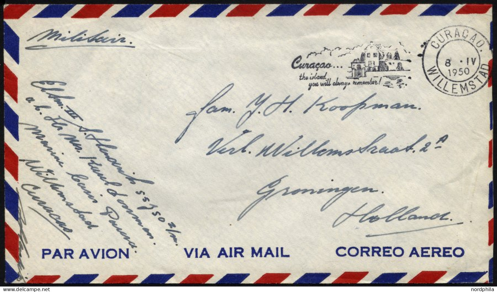 NIEDERLANDE 1950, Portofreier Militärbrief Aus Curacao/Niederländische Antillen, Pracht - Cartas & Documentos