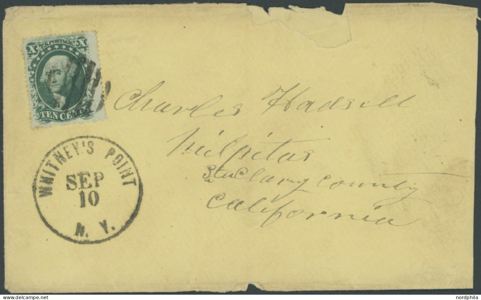 USA 10 BRIEF, Scott 35, 1861, 10 C. Grün Washington, Prachtstück Auf Brief (Öffnungsmängel) Mit Nebenstempel WHITNEY`S P - Otros & Sin Clasificación