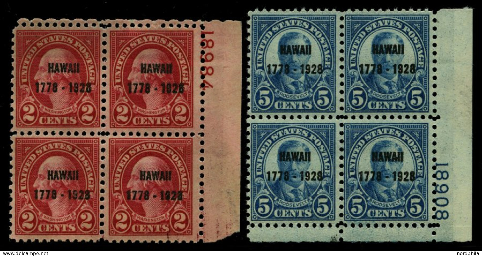 USA 311/2 VB , Scott 647/8, 1928, Hawaii In Postfrischen Plattenviererblocks, Postfrisch, Pracht, $ 650 - Ungebraucht