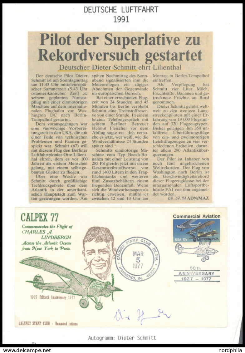 US-FLUGPOST 1977, Transatlantik-Soloflieger Dieter Schmidt, USA-Berlin, Erinnerungskuvert Mit Autogramm, Pracht - Sonstige & Ohne Zuordnung