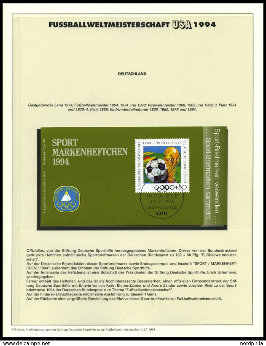 SPORT ,Brief , Fußball-Weltmeisterschaft USA 1994, In 2 Offiziellen Alben Der Dt. Sporthilfe Und Einem Leitzordner, Mit  - Otros & Sin Clasificación