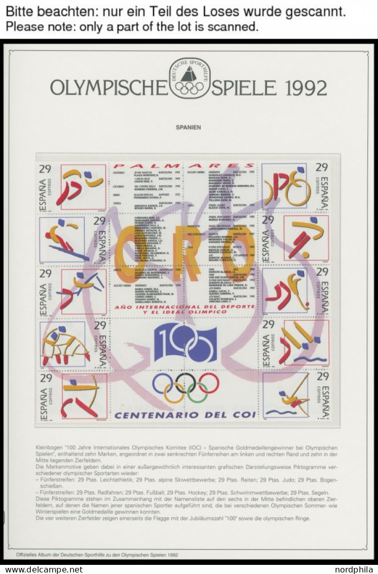 SPORT ,Brief , Olympische Spiele 1992 Auf Spezial Falzlosseiten Der Deutschen Sporthilfe Mit Blocks, Streifen, Markenhef - Andere & Zonder Classificatie