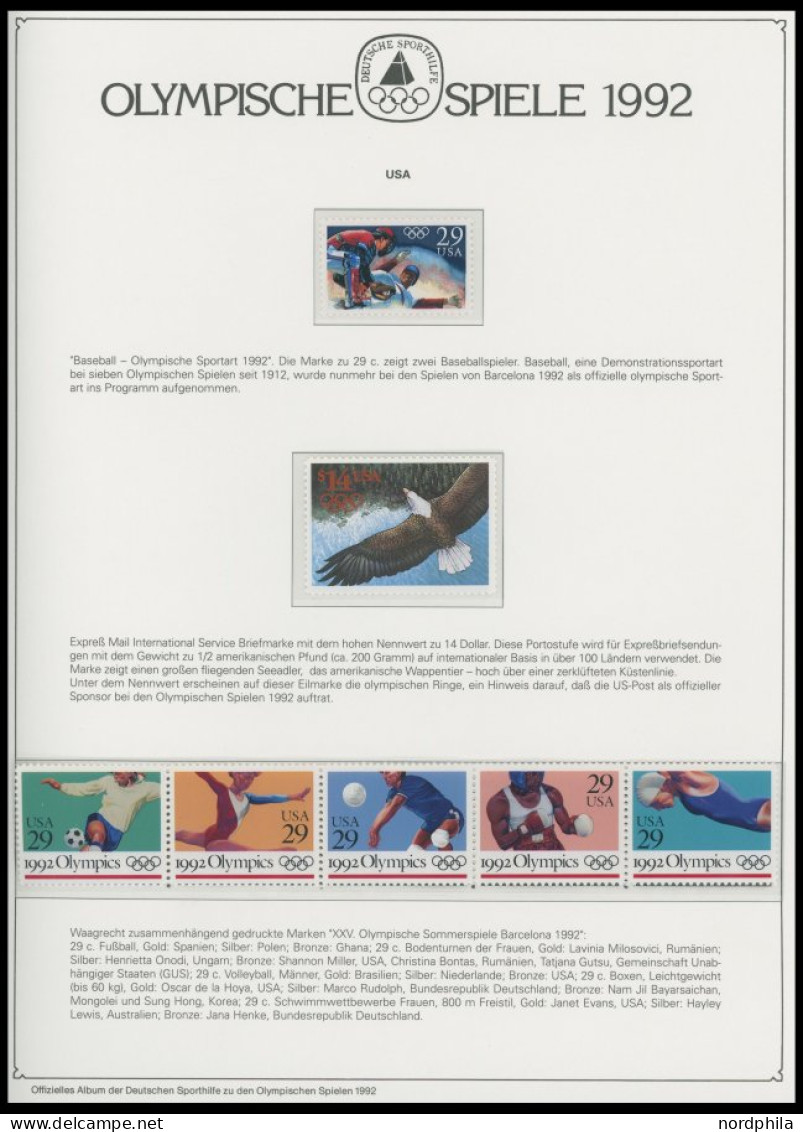SPORT ,Brief , Olympische Spiele 1992 Auf Spezial Falzlosseiten Der Deutschen Sporthilfe Mit Blocks, Streifen, Markenhef - Otros & Sin Clasificación