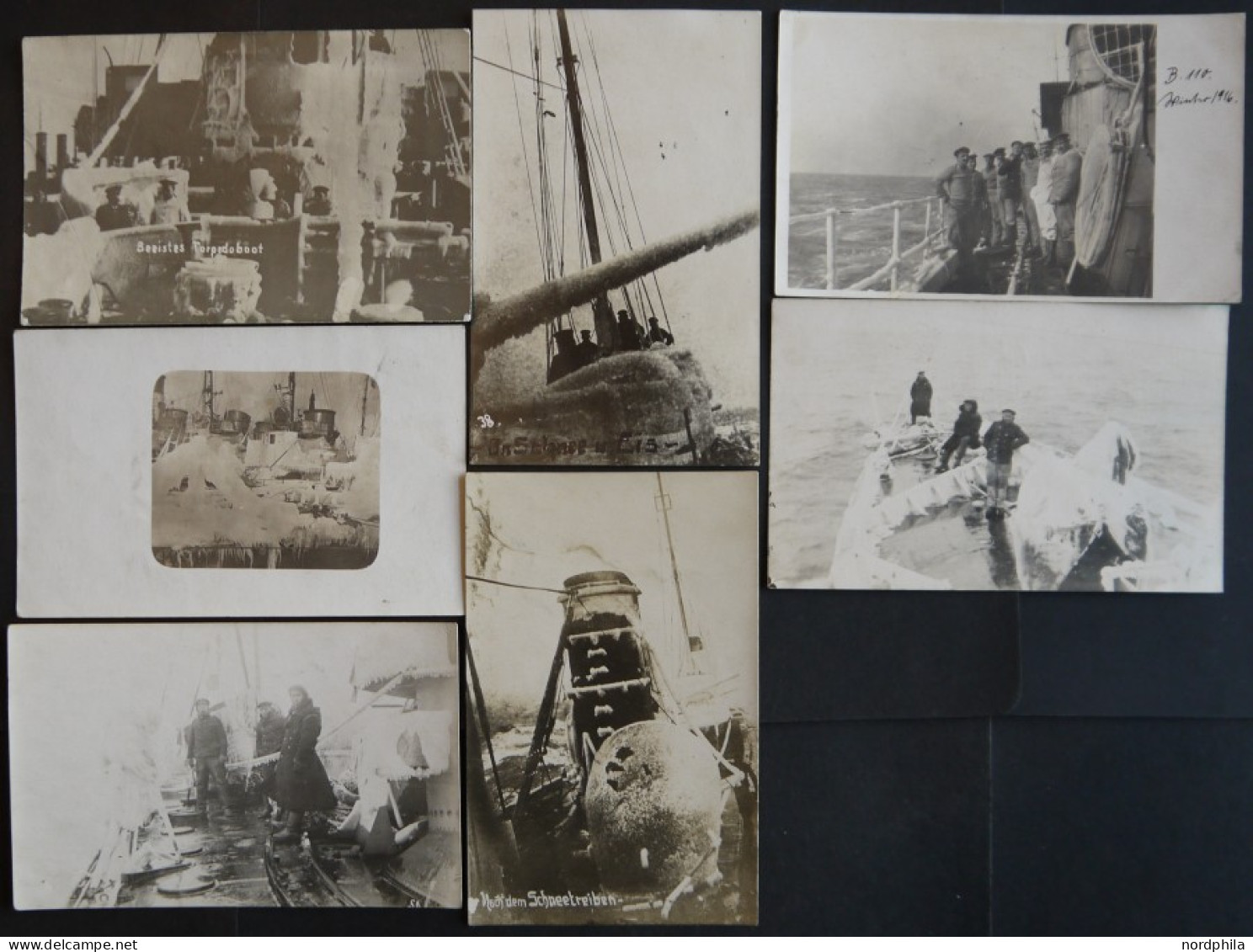 ALTE POSTKARTEN - SCHIFFE KAISERL. MARINE Marine Kriegsschiffe Im Winter - Bei Eis Und Scnee An Bord, 7 Verschiedene, Z. - Warships