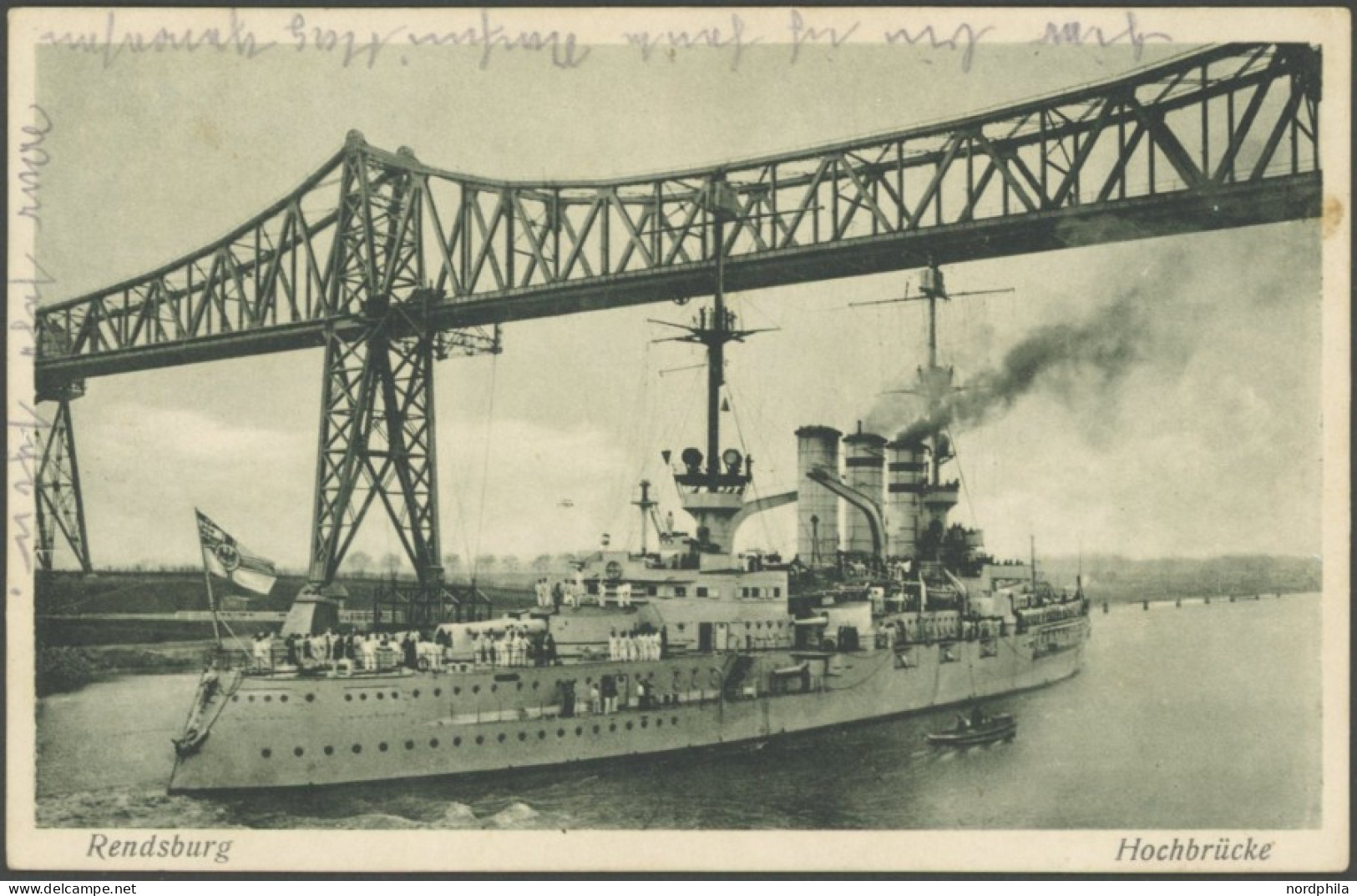 AK - SCHIFFE KRIEGSMARINE BIS 1945 Kriegsschiff Unter Der Hochbrücke Bei Rendsburg, Postkarte Von 1935 - Guerre