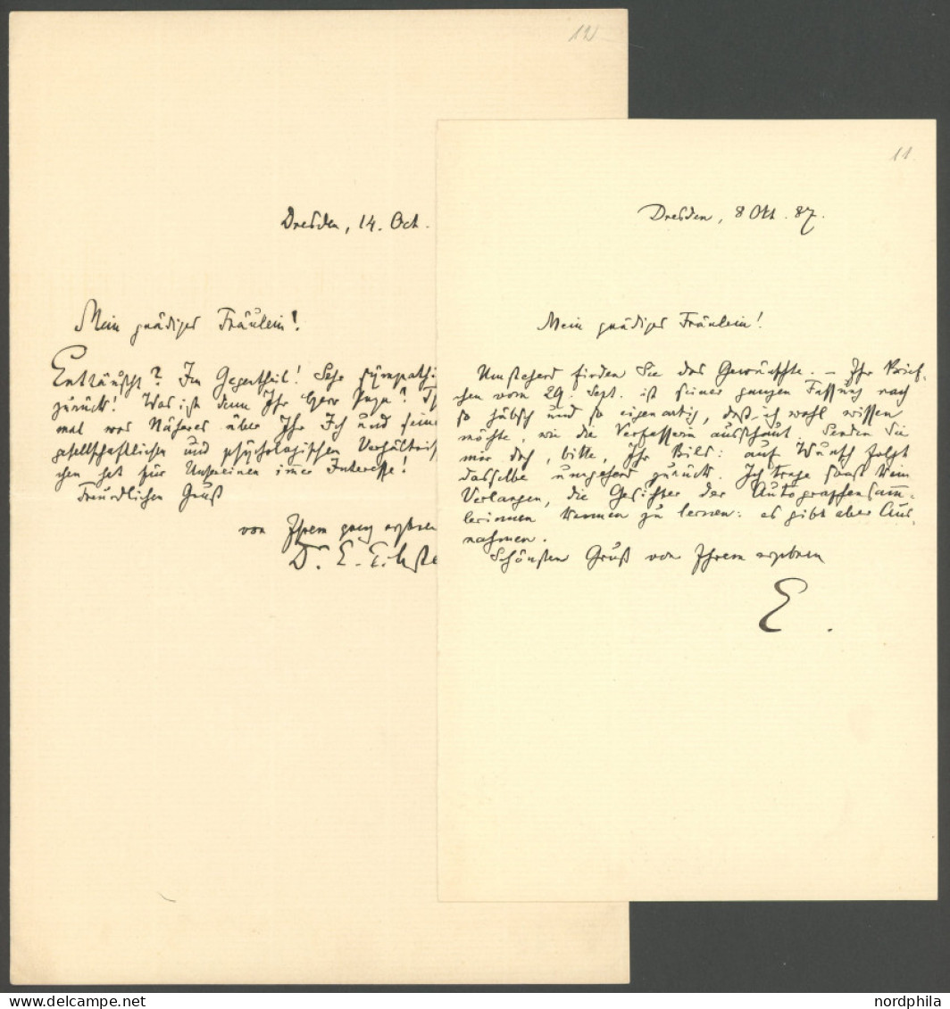 AUTOGRAFEN Ernst Eckstein (1845 - 1900) Deutscher Schriftsteller, 2 Eigenhändig Unterschriebene Briefe Aus Dresden - Andere & Zonder Classificatie