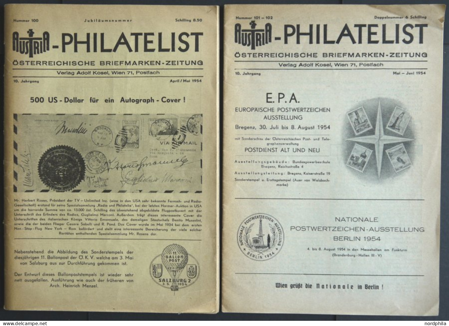 PHIL. LITERATUR Austria-Philatelist, 2 Hefte Nr. 100 Und 101-102, April/Mai Und Mai-Juni 1954, Adolf Kosel Verlag, Mit V - Filatelie En Postgeschiedenis