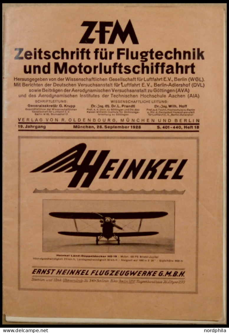 SACHBÜCHER 1928, Zeitschrift Für Flugtechnik Und Motorluftschiffahrt 19. Jahrgang, Heft 18, S. 401-440, Im Verlag Von Ol - Otros & Sin Clasificación