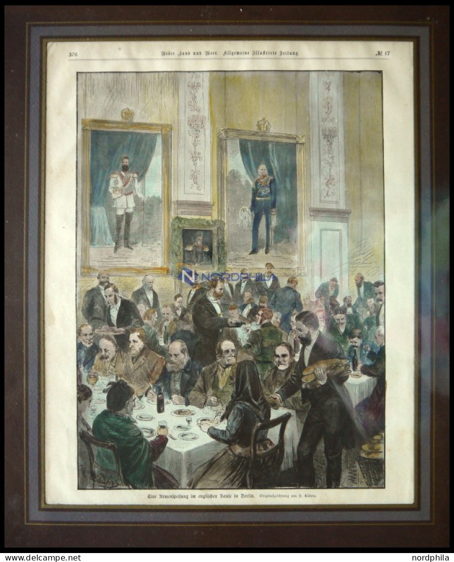 BERLIN: Armenspeisung Im Engl.Haus, Kolorierter Holzstich Von Lüders Um 1880 - Estampas & Grabados