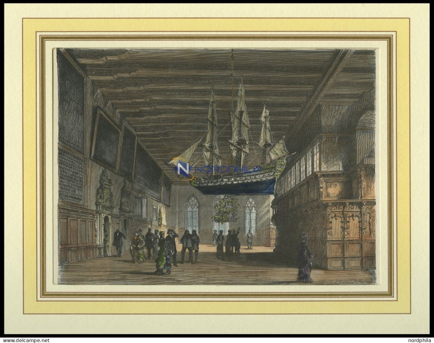 BREMEN: Rathaussaal, Kolorierter Holzstich Von G. Schönleber Von 1881 - Estampas & Grabados