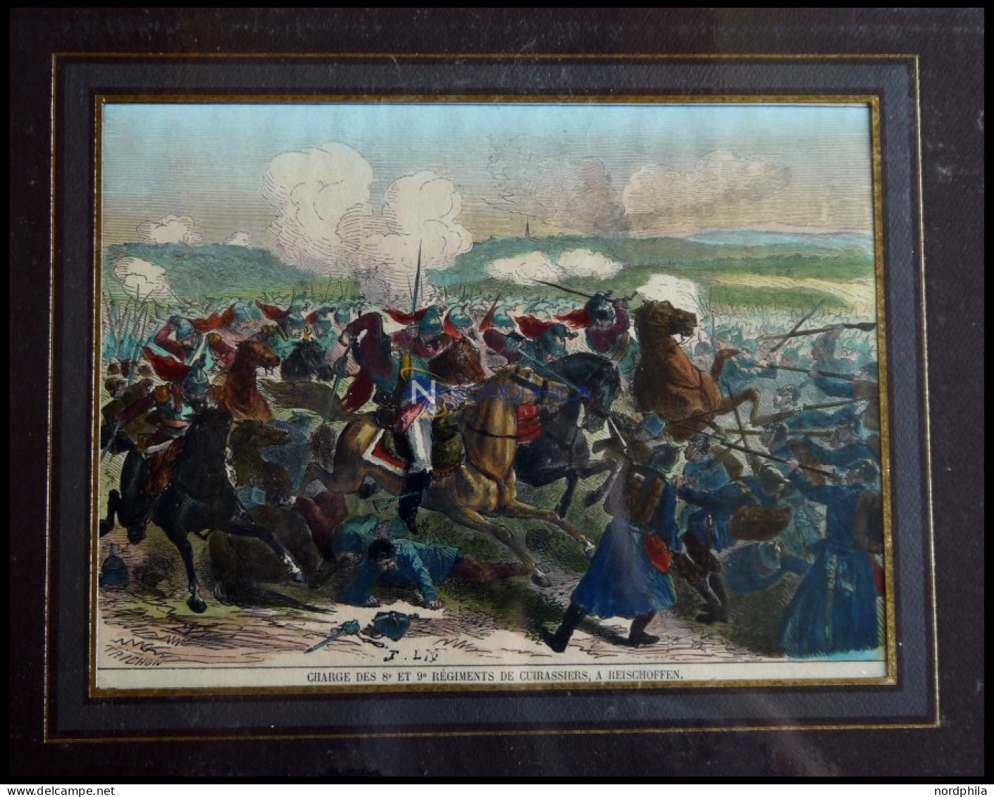 REISCHOFFEN: Schlachtenszene Des 8. Und 9. Regiments, Kolorierter Holzstich Aus Malte-Brun Um 1880 - Lithografieën