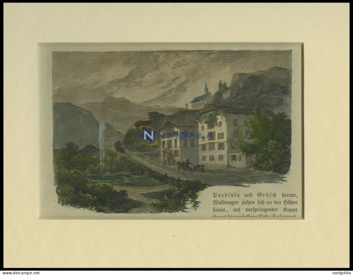 SCHMITTEN, Teilansicht Mit Bad Alveneu, Kolorierter Holzstich Um 1880 - Lithografieën