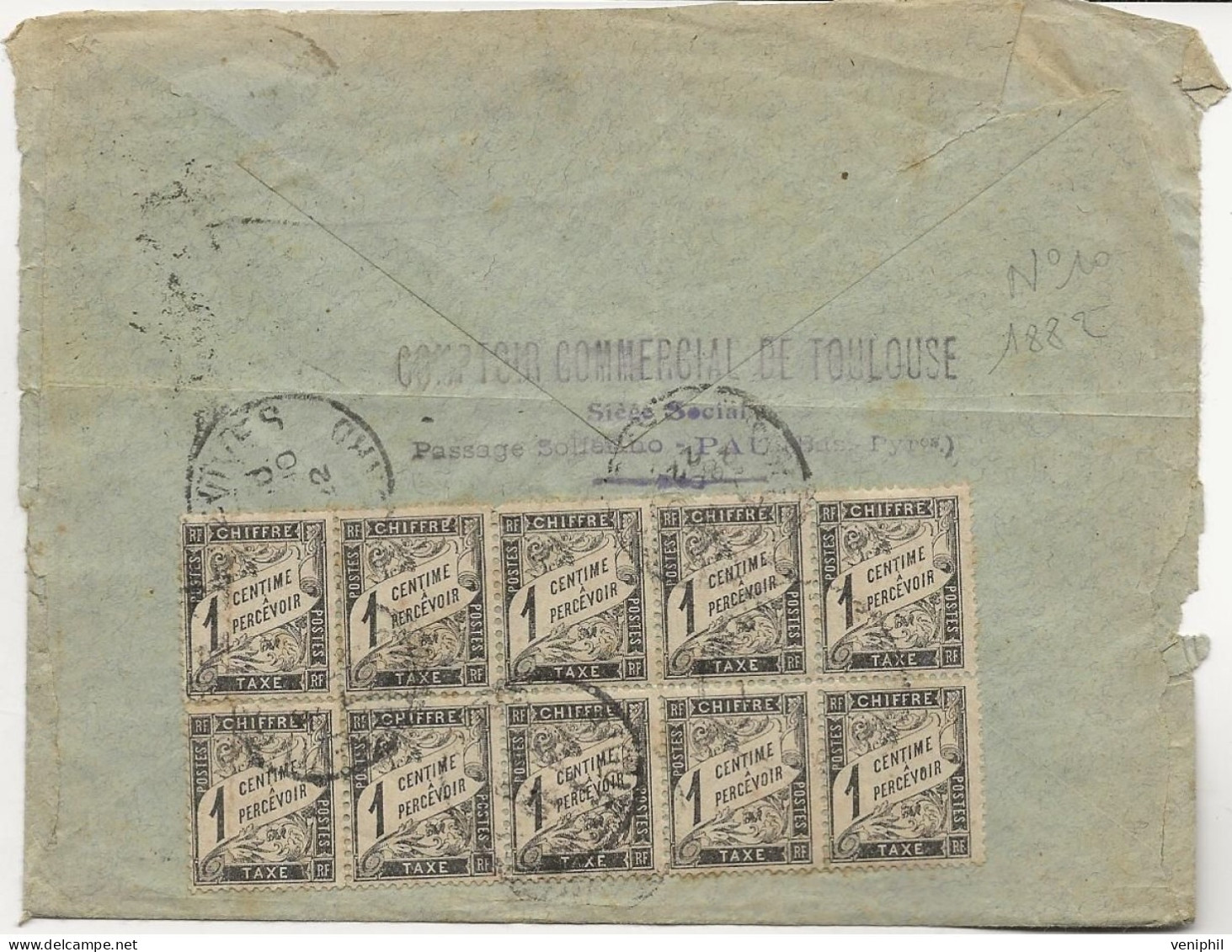 LETTRE TAXEE A 30C AVEC N° 17 + BLOC DE 10 N° YVERT 10 -OBLITERATION TARDIVE DE 1922 - 1859-1959 Storia Postale