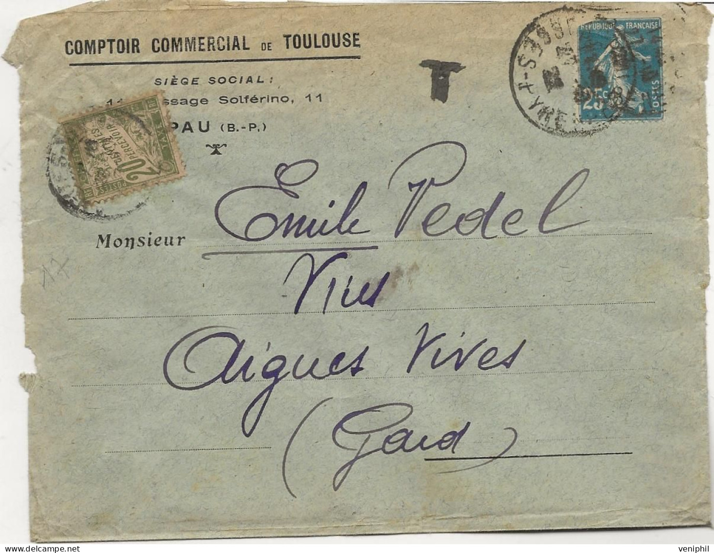 LETTRE TAXEE A 30C AVEC N° 17 + BLOC DE 10 N° YVERT 10 -OBLITERATION TARDIVE DE 1922 - 1859-1959 Lettres & Documents