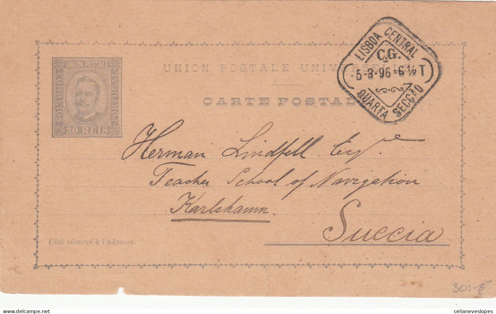 Portugal, Postal Circulado De Lisboa Para A Suécia Em 1896 - Covers & Documents